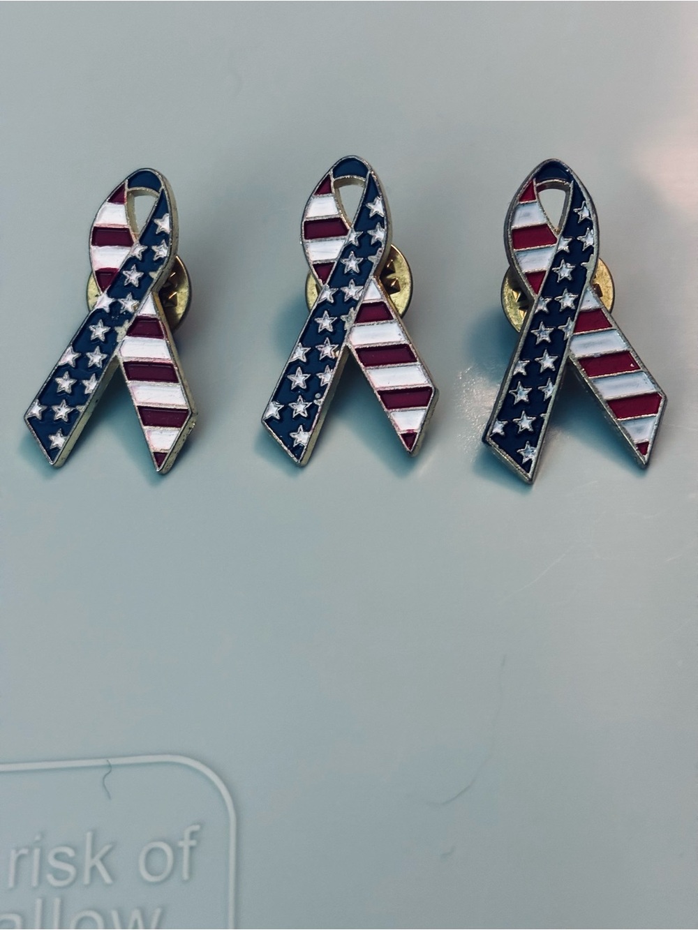American Flag Red, White and Blue Ribbon Pinback Lapel Pins - set of 3